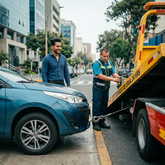 Asegurado haciendo uso del beneficio de grúa para accidentes de auto